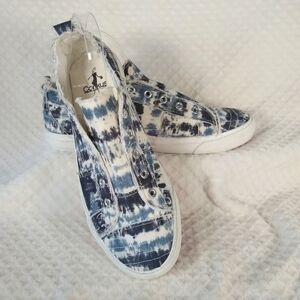 Corky's Babalu Distressed Raw Edge Blue Denim Slip-on Sneakers Sz 10